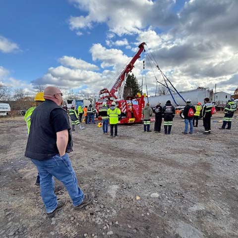Attendees learning recovery techniques at Eastern CT Fire School during TRPC Product Familiarization Course